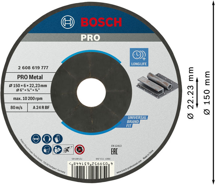 BOSCH PRO Metal Schleifscheibe, 150 x 6 x 22.23 mm BOSCH PRO Metal Schleifscheibe, 150 x 6 x 22.23 mm