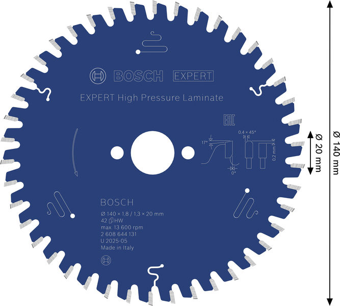 BOSCH EXPERT High Pressure Laminate Kreissägeblatt, 140x1,8/1,3x20 mm, Z42 BOSCH EXPERT High Pressure Laminate Kreissägeblatt, 140x1,8/1,3x20 mm, Z42