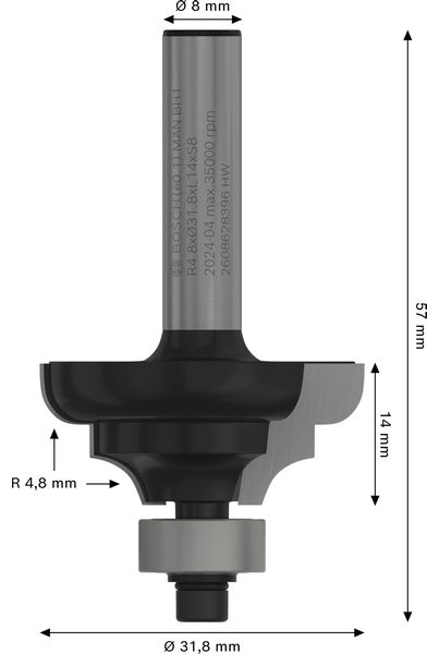 BOSCH PRO Profilfräser klassisch, R 4,8, Schaft 8 mm BOSCH PRO Profilfräser klassisch, R 4,8, Schaft 8 mm