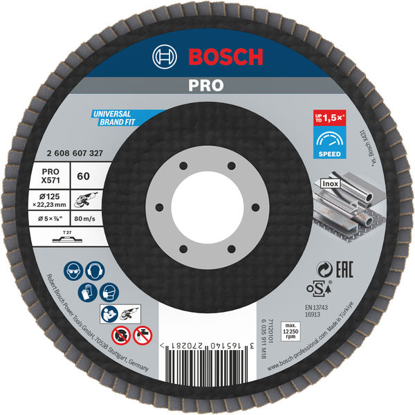 BOSCH PRO X571 Fächerschleifscheibe, gerade, 125 mm, K60 BOSCH PRO X571 Fächerschleifscheibe, gerade, 125 mm, K60