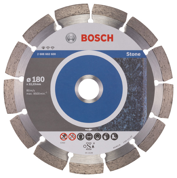 BOSCH Diamanttrennscheibe Standard for Stone, 180 x 22,23 x 2 x 10 mm, 1er-Pack