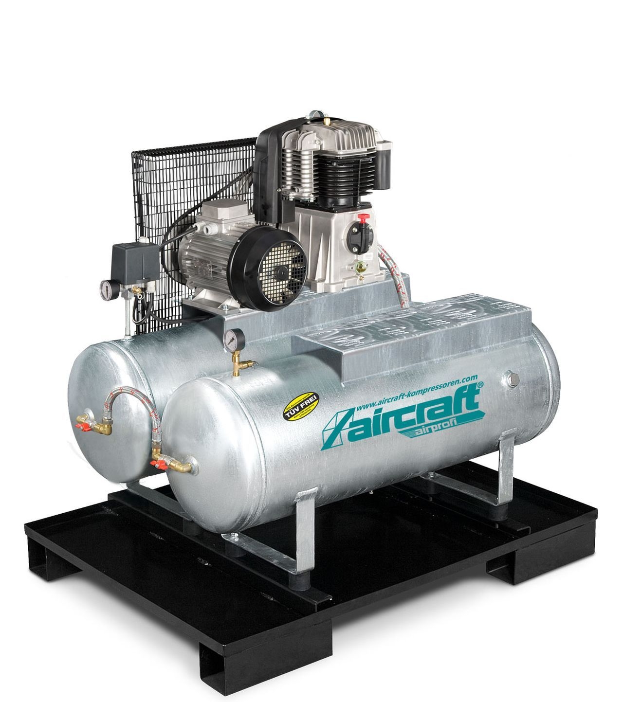 AIRCRAFT Stationärer Kolbenkompressor mit 2x 100 Liter-Druckluftbehältern AIRPROFI DUO 703/2x100/10 AIRCRAFT Stationärer Kolbenkompressor mit 2x 100 Liter-Druckluftbehältern AIRPROFI DUO 703/2x100/10