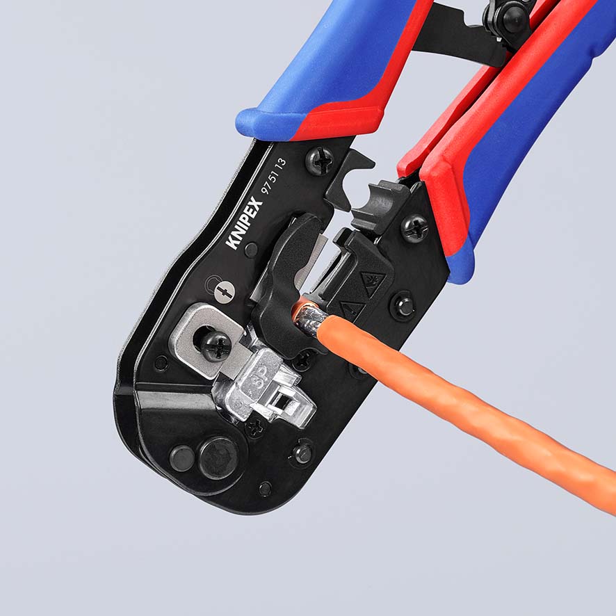 KNIPEX KNIPEX 97 51 13 Crimpzange für RJ45-Westernstecker 190 mm brüniert mit Mehrkomponenten-Hüllen