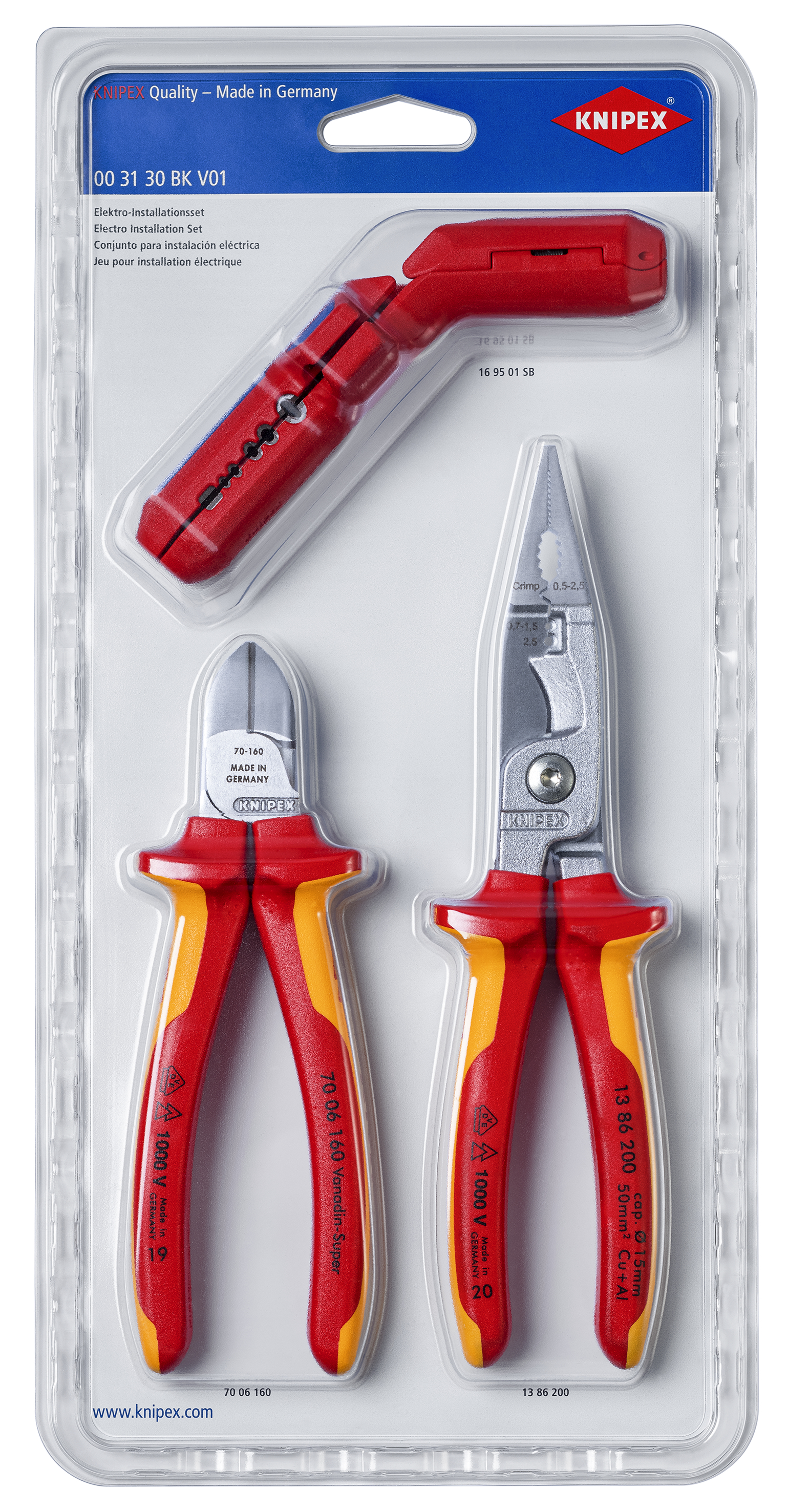 KNIPEX KNIPEX 00 31 30 BK V01 Elektro-Installationsset 1 x 13 86 200, 1 x 16 95 01 SB, 1 x 70 06 160