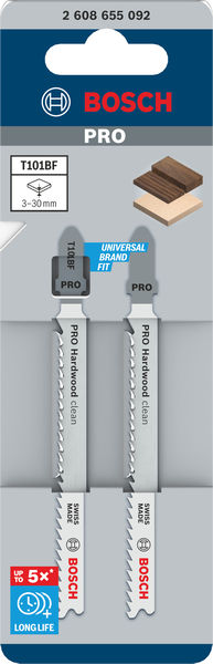 BOSCH PRO Hardwood clean T101BF Stichsägeblatt, 100 mm, 2-tlg. BOSCH PRO Hardwood clean T101BF Stichsägeblatt, 100 mm, 2-tlg.