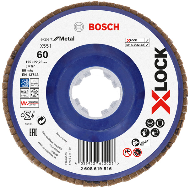BOSCH X-LOCK-Fächerschleifscheibe X551, Expert for Metal, K: 60, 125 mm BOSCH X-LOCK-Fächerschleifscheibe X551, Expert for Metal, K: 60, 125 mm