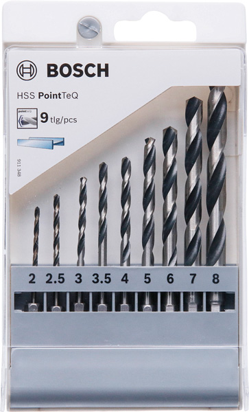 BOSCH HSS PointTeQ Sechskantbohrer-Set, 9-tlg., 2-8 mm BOSCH HSS PointTeQ Sechskantbohrer-Set, 9-tlg., 2-8 mm