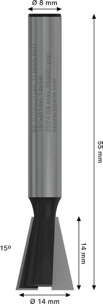 BOSCH PRO Zinkenfräser, 15°, Schaft 8 mm