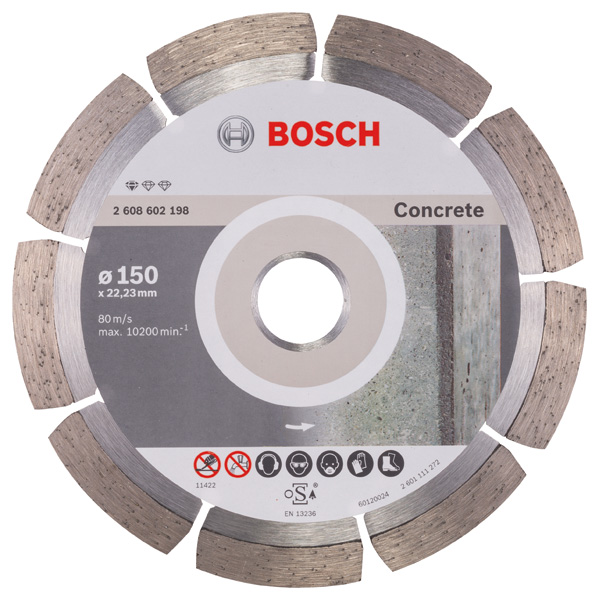 BOSCH Diamanttrennscheibe Standard for Concrete, 150 x 22,23 x 2 x 10 mm, 1er-Pack BOSCH Diamanttrennscheibe Standard for Concrete, 150 x 22,23 x 2 x 10 mm, 1er-Pack