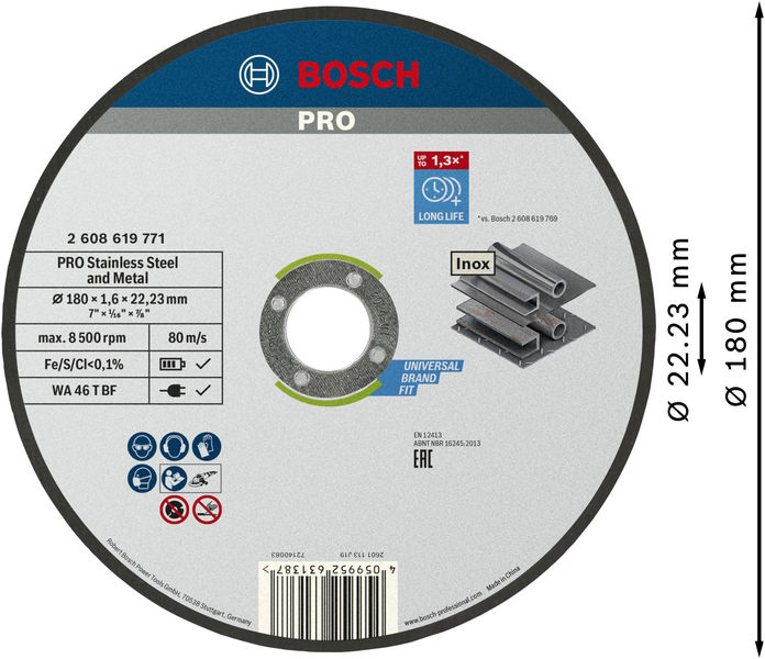 BOSCH PRO Stainless Steel and Metal Trennscheibe, 180 x 1.6 x 22.23 mm, gerade