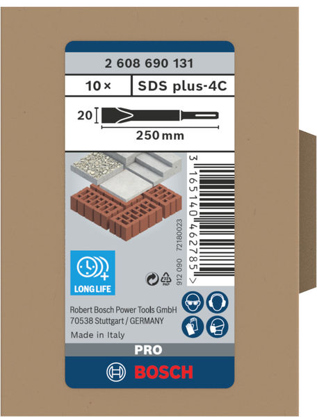 BOSCH PRO SDS plus-4C Flachmeißelset, 20 x 250 mm, 10-tlg. BOSCH PRO SDS plus-4C Flachmeißelset, 20 x 250 mm, 10-tlg.
