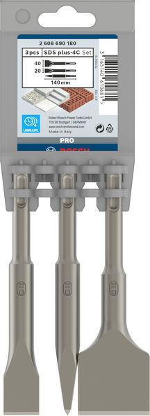 BOSCH 3-teiliges Kurzmeißelset, SDS plus, 0/20/40 mm