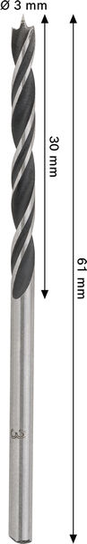 BOSCH PRO Wood Holzspiralbohrer, 3x30x61 mm