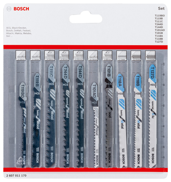BOSCH 10-tlg. Stichsägeblatt-Set für Wood and Metal, T-Schaft BOSCH 10-tlg. Stichsägeblatt-Set für Wood and Metal, T-Schaft