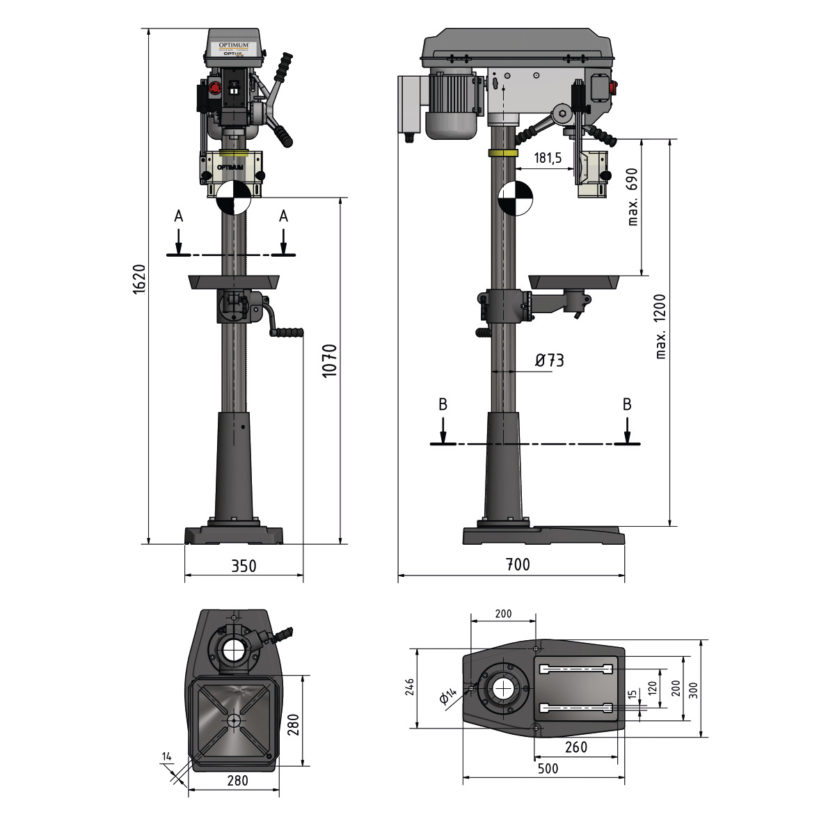 OPTIMUM Säulenbohrmaschine DQ25-SET