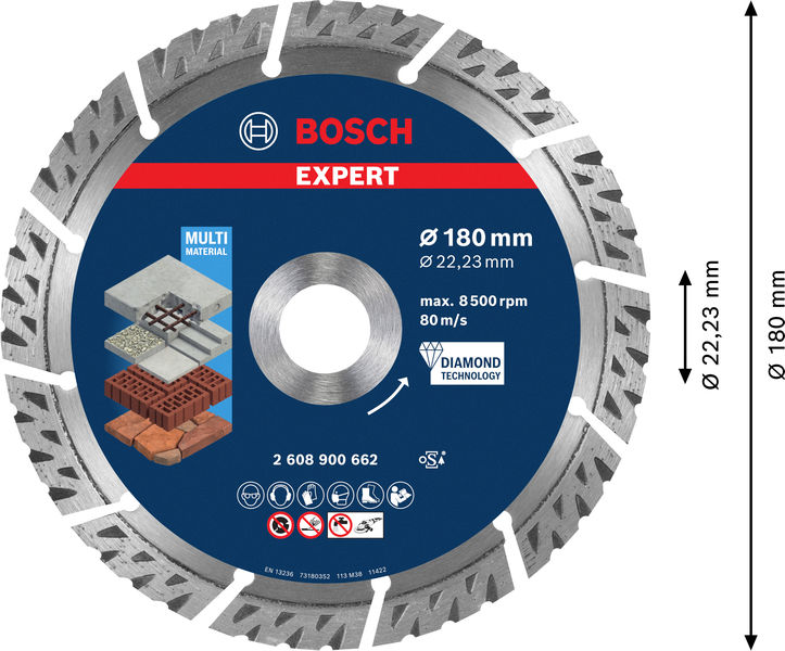 BOSCH EXPERT Multi Material Diamanttrennscheibe, 180x22,23 mm BOSCH EXPERT Multi Material Diamanttrennscheibe, 180x22,23 mm