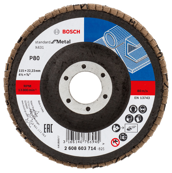 BOSCH Fächerschleifscheibe X431 Standard for Metal, gerade, 115 mm, 80, Glasgewebe BOSCH Fächerschleifscheibe X431 Standard for Metal, gerade, 115 mm, 80, Glasgewebe