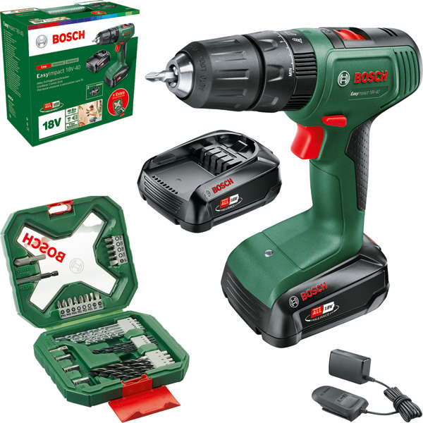 BOSCH Akku-Schlagbohrmaschine EasyImpact 18V-40, 2 x Akku PBA 18V 2.0Ah im Tragekoffer BOSCH Akku-Schlagbohrmaschine EasyImpact 18V-40, 2 x Akku PBA 18V 2.0Ah im Tragekoffer