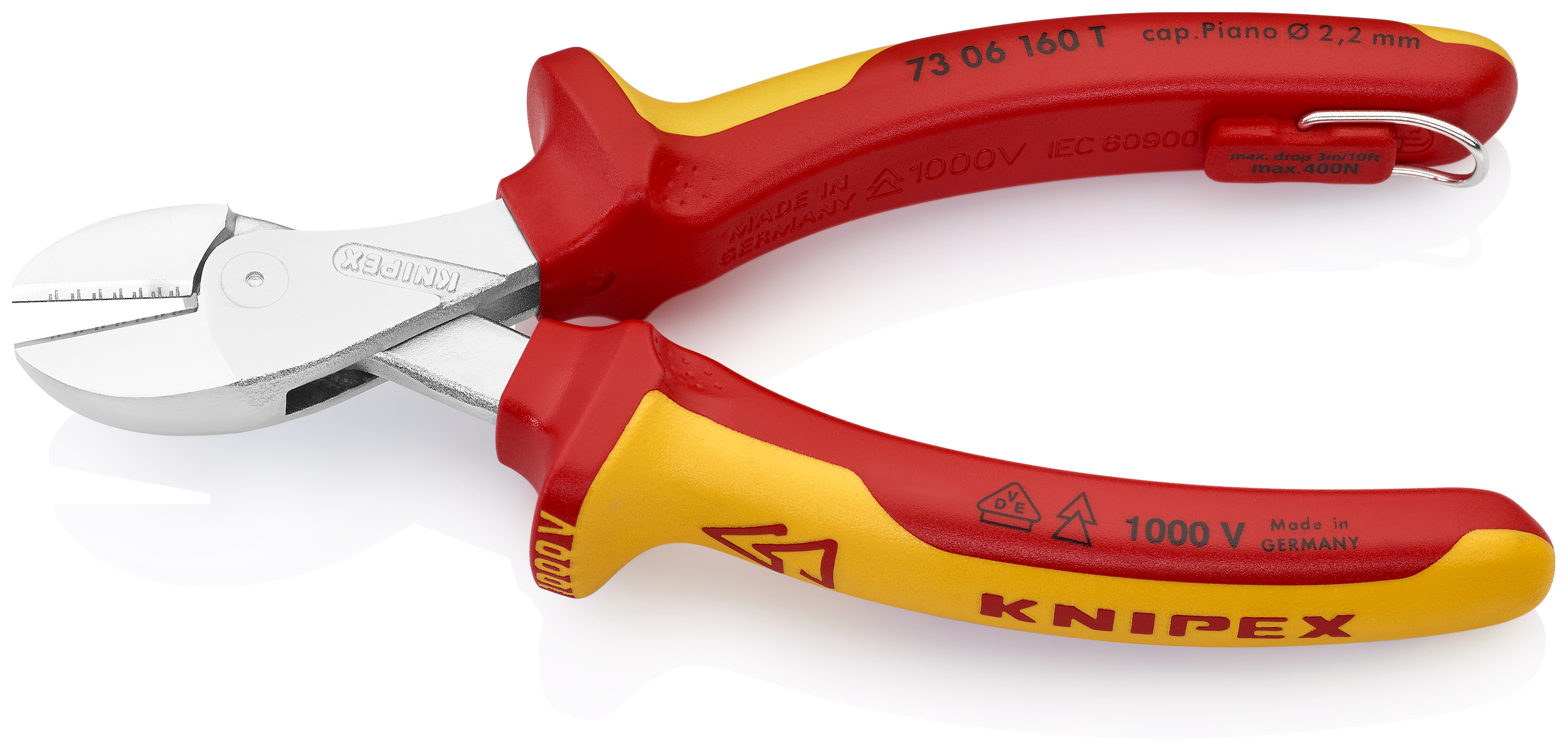 KNIPEX KNIPEX 73 06 160 T X-Cut® Kompakt-Seitenschneider 160 mm verchromt isoliert mit Mehrkomponenten-Hüllen, VDE-geprüft; mit integrierter isolierter Befestigungsöse zum Anbringen einer Absturzsicherung KNIPEX KNIPEX 73 06 160 T X-Cut® Kompakt-Seitenschneider 160 mm verchromt isoliert mit Mehrkomponenten-Hüllen, VDE-geprüft; mit integrierter isolierter Befestigungsöse zum Anbringen einer Absturzsicherung