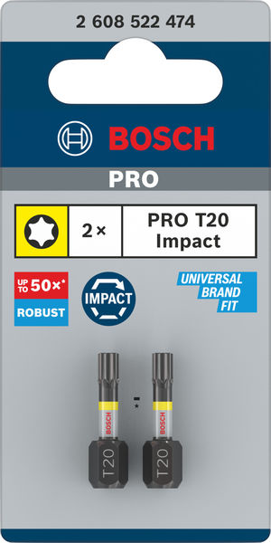 BOSCH PRO Torx Impact Bit, T20, 25 mm, 2-tlg.