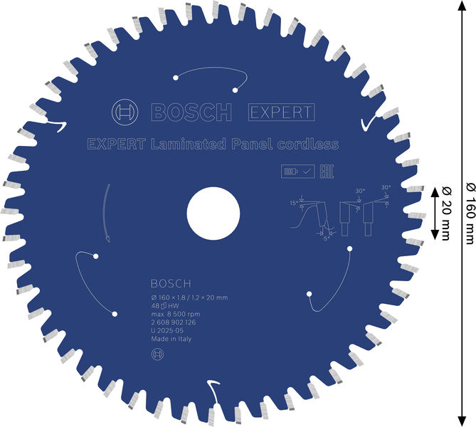 BOSCH EXPERT Laminated Panel Kreissägeblatt, 160x1,8x20 mm, Z48