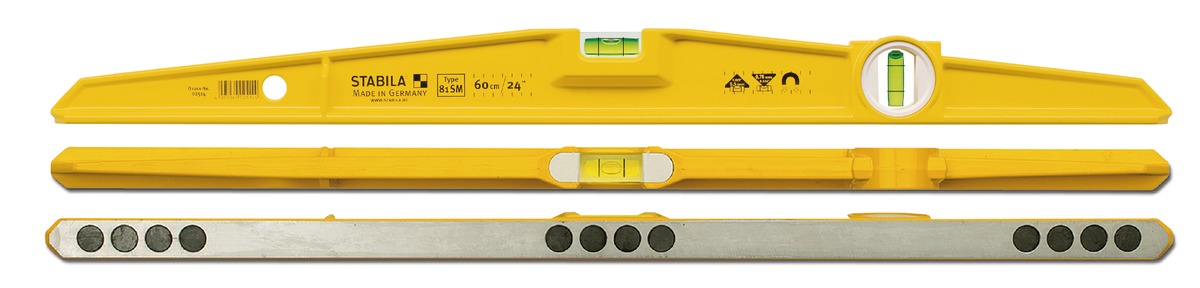 STABILA Magnet-Wasserwaage Type 81 SM , 60 cm, robustes Alu-Gussprofil, Ferrit-Magnetsystem, 1 Horizontal-Libelle, 1 Vertikal-Libelle, Made in Germany