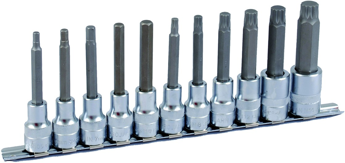 PROJAHN 1/2" Bit Stecknuss Satz auf Schiene 11tlg 6kant+VZ, 100mm