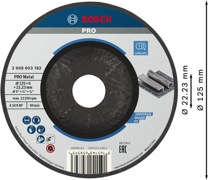 BOSCH PRO Metal Schleifscheibe, 125 x 6 x 22.23 mm BOSCH PRO Metal Schleifscheibe, 125 x 6 x 22.23 mm