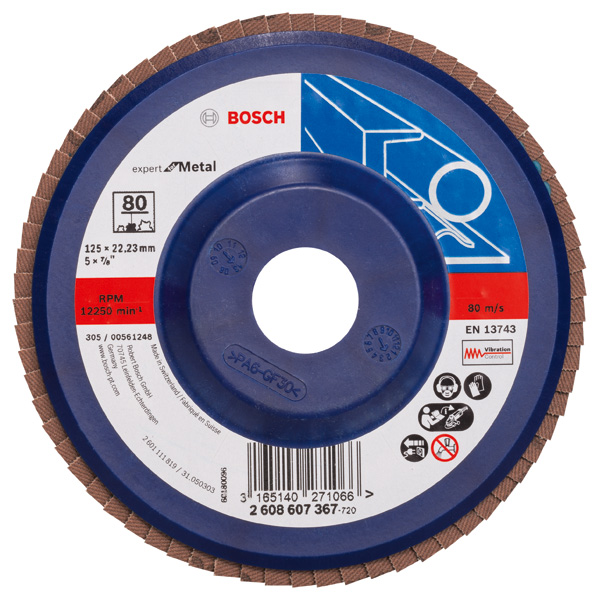 BOSCH Fächerschleifscheibe X551 Expert for Metal, gerade, 125 mm, 80, Kunststoff