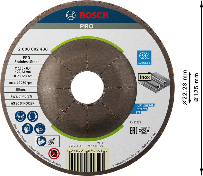BOSCH PRO Stainless Steel Schruppscheibe, 125 x 6 x 22,23 mm