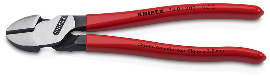 KNIPEX KNIPEX 74 01 200 SB Kraft-Seitenschneider 200 mm schwarz atramentiert mit Kunststoff überzogen poliert