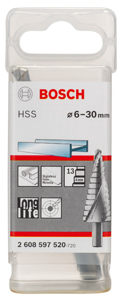BOSCH Stufenbohrer HSS, 6 - 30 mm, 10 mm, 93,5 mm, 14 Stufen