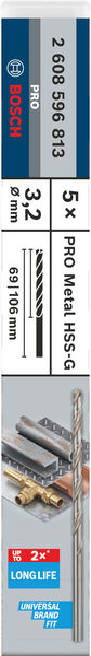 BOSCH Metallbohrer DIN 340 HSS-G 3,2 mm, 5/Pack