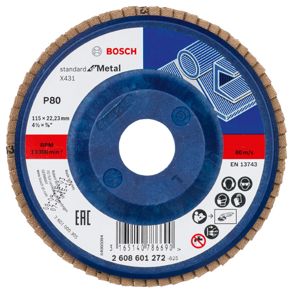 BOSCH Fächerschleifscheibe X431 Standard for Metal, gerade, 115 mm, 80, Kunststoff