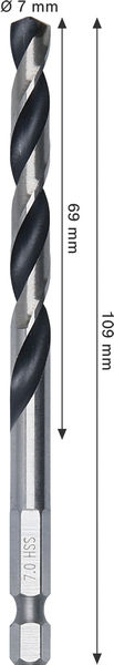 BOSCH Metal HSS Spiralbohrer, 7 x 69 x 109 mm, HEX 1/4“ Schaft BOSCH Metal HSS Spiralbohrer, 7 x 69 x 109 mm, HEX 1/4“ Schaft