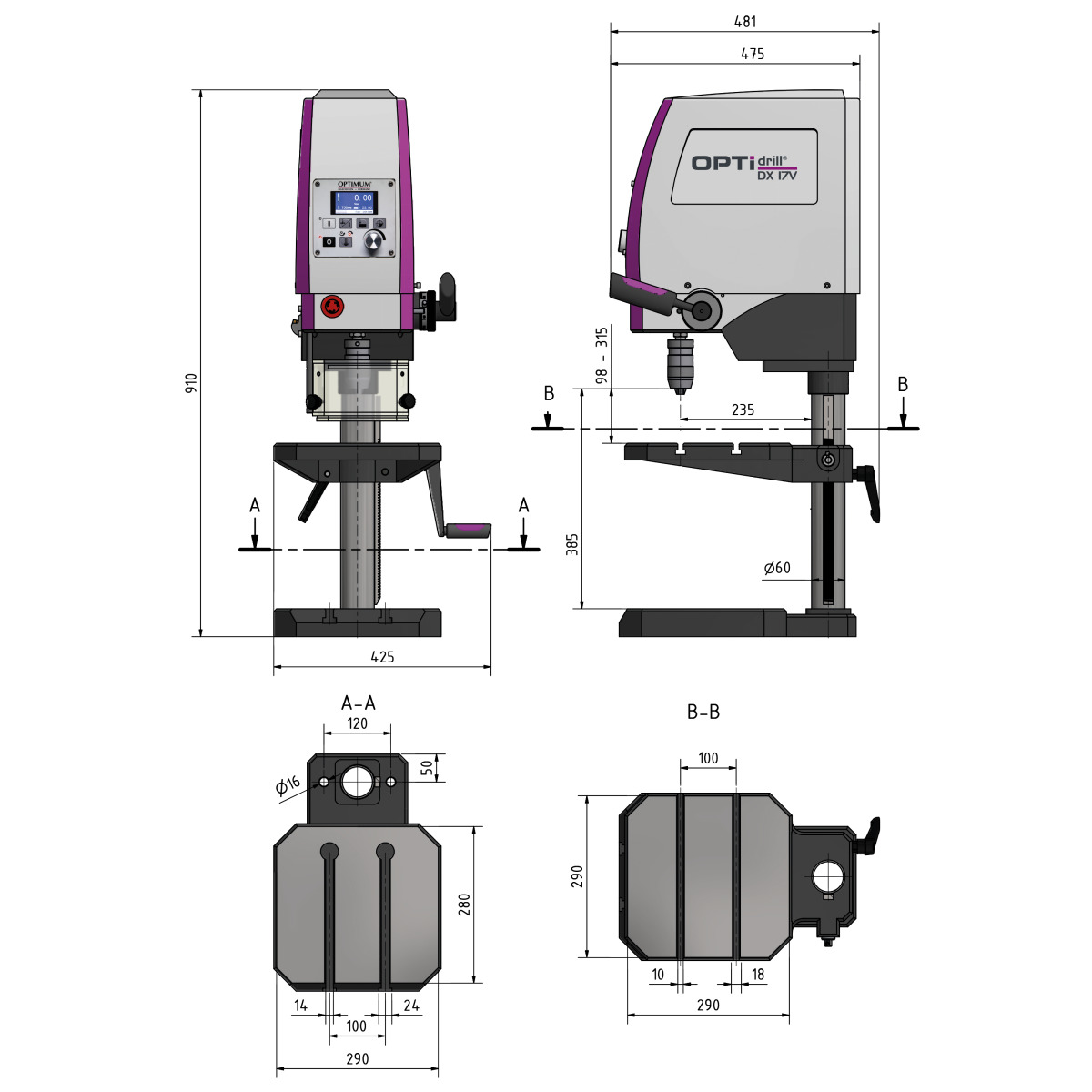 OPTIMUM Tischbohrmaschine OPTIdrill DX 17V