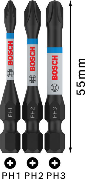 BOSCH PRO PH Impact Bit Set, 55 mm, 3-tlg BOSCH PRO PH Impact Bit Set, 55 mm, 3-tlg