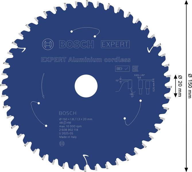 BOSCH EXPERT Aluminium Kreissägeblatt, 150x20 mm, Z48 BOSCH EXPERT Aluminium Kreissägeblatt, 150x20 mm, Z48
