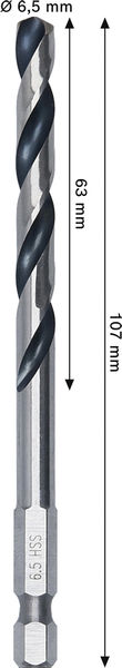 BOSCH Metal HSS Spiralbohrer, 6,5 x 63 x 107 mm, HEX 1/4“ Schaft BOSCH Metal HSS Spiralbohrer, 6,5 x 63 x 107 mm, HEX 1/4“ Schaft