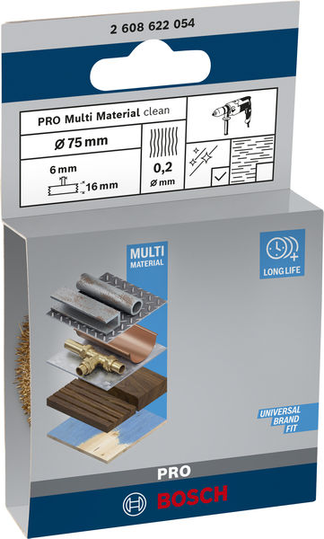BOSCH PRO Multi Material clean Scheibenbürste, gerader Schaft, 75 x 0,2 mm