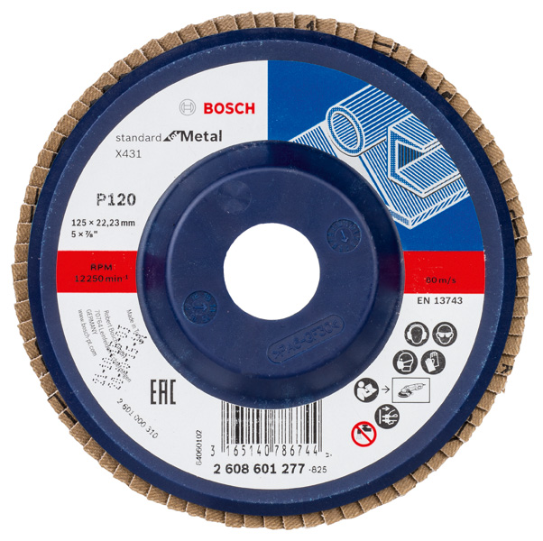 BOSCH Fächerschleifscheibe X431 Standard for Metal, gerade, 125 mm, 120, Kunststoff BOSCH Fächerschleifscheibe X431 Standard for Metal, gerade, 125 mm, 120, Kunststoff
