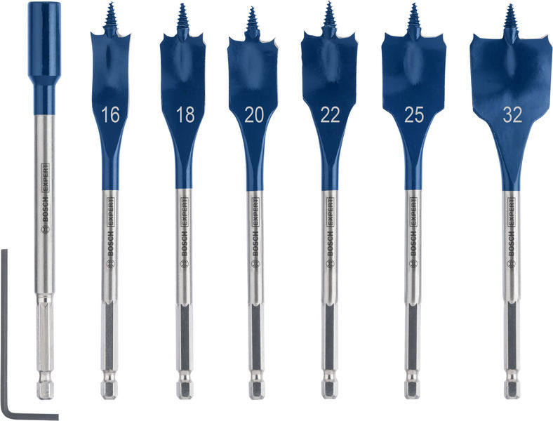 BOSCH EXPERT Self Cut Speed Flachfräsbohrer-Set, 16-32mm + Verlängerung 152 mm, 7?tlg.