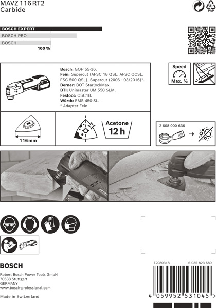 BOSCH EXPERT Sanding Plate MAVZ 116 RT2 Blatt für Multifunktionswerkzeuge, 116 mm
