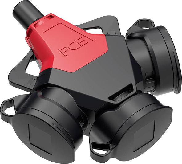 PCE 3-Wegekupplung Taurus2 Gummi mit Deckelband IP54 rot PCE 3-Wegekupplung Taurus2 Gummi mit Deckelband IP54 rot