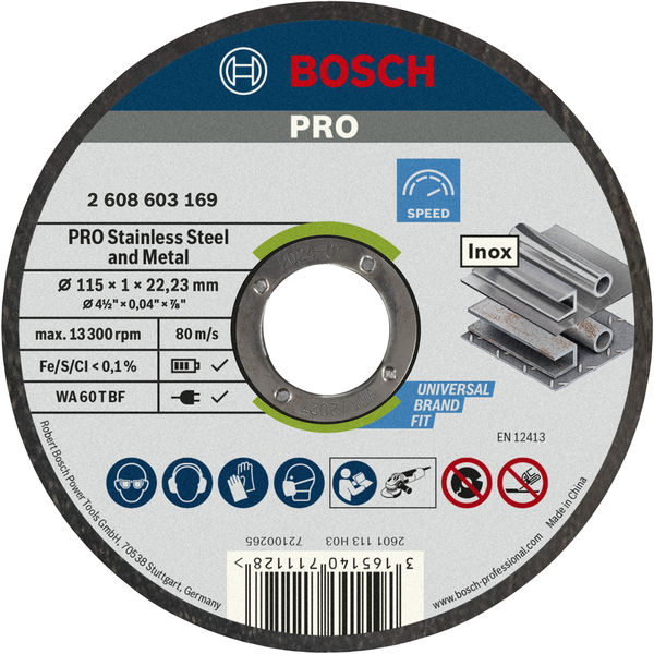 BOSCH PRO Stainless Steel and Metal Trennscheibe, 115 x 1 x 22.23 mm, gerade, 10-tlg.