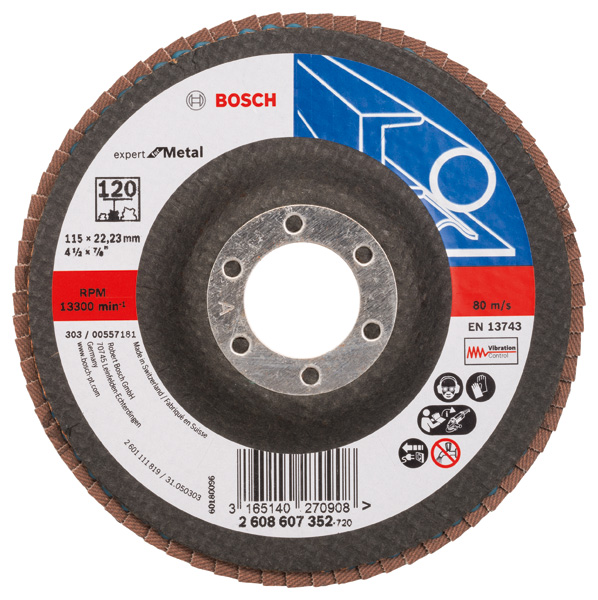 BOSCH Fächerschleifscheibe X551 Expert for Metal, gerade, 115 mm, 120, Glasgewebe BOSCH Fächerschleifscheibe X551 Expert for Metal, gerade, 115 mm, 120, Glasgewebe