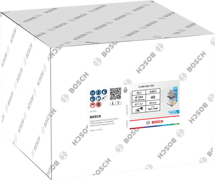 BOSCH X451 Fächerschleifscheibe, 180 x 22,23 mm, K40, Z29, 15-tlg BOSCH X451 Fächerschleifscheibe, 180 x 22,23 mm, K40, Z29, 15-tlg