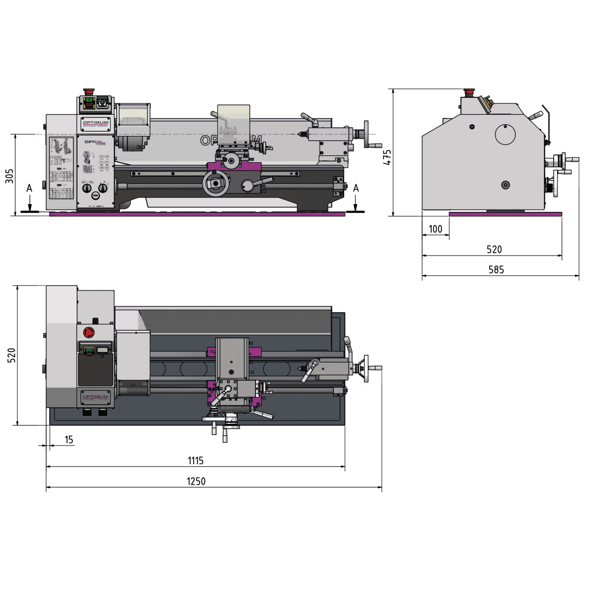 STÜRMER Leitspindeldrehmaschine Optimum OPTIturn TU 2506 (230 V)