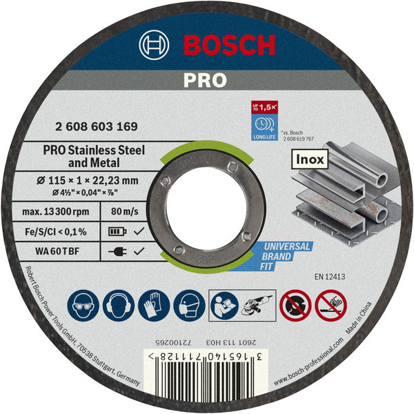 BOSCH PRO Stainless Steel and Metal Trennscheibe, 115 x 1 x 22.23 mm, gerade