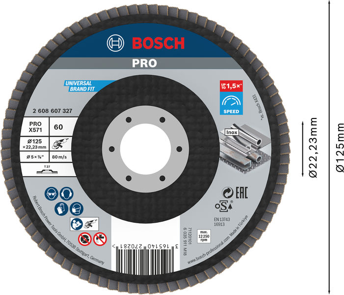 BOSCH PRO X571 Fächerschleifscheibe, gerade, 125 mm, K60 BOSCH PRO X571 Fächerschleifscheibe, gerade, 125 mm, K60